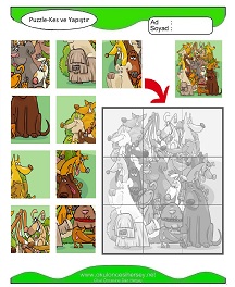 Puzzle Kes Yapıştır Çalışma Sayfaları
